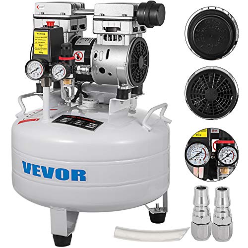 VEVOR Compresor de Aire 6,6 galones / 30 L Compresor Silencioso con Tanque 850 W 165 L/min Compresor de Aire Portátil para Reparación del Hogar, Inflado de Neumáticos, Limpieza de Suelos Radiantes