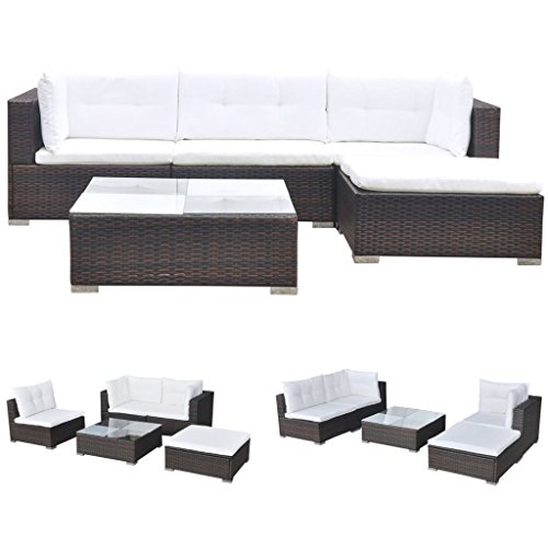 vidaXL Conjunto de Muebles de Jardín 5 Piezas Ratán Sintético Marrón Juego Comedor Exterior Mesa y Sillas Patio Porche Terraza Material Estilo Mimbre