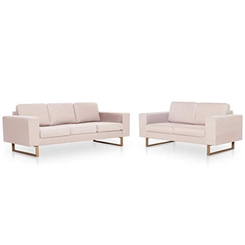 vidaXL Conjunto Sofá 2 y 3 Plazas 2 Piezas Tapizado Tela Estructura Patas Madera Diseño Moderno Cojín Asiento Respaldo Set Sillones Sala Salón Crema vidaXL Conjunto Sofá 2 y 3 Plazas 2 Piezas Tapizado Tela Estructura Patas Madera Diseño Moderno Cojín Asiento Respaldo Set Sillones Sala Salón Crema