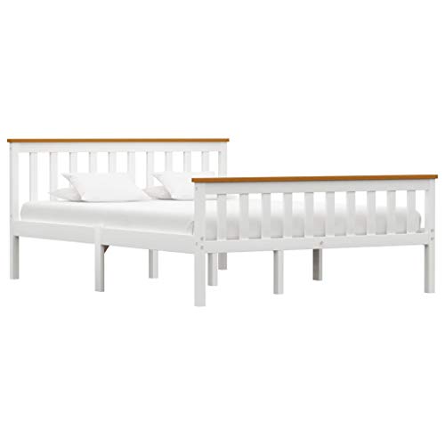 vidaXL Madera Maciza de Pino Estructura de Cama Matrimonio Doble Blanca 140x200 cm Somier Muebles de Dormitorio Habitación