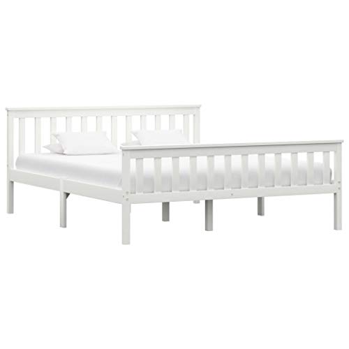 vidaXL Madera Maciza de Pino Estructura de Cama Matrimonio Doble Blanca 160x200 cm Somier Muebles de Dormitorio Habitación