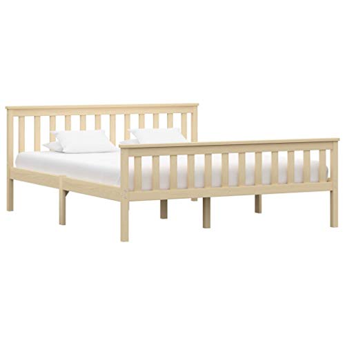 vidaXL Madera Maciza de Pino Estructura de Cama Matrimonio Doble Natural 160x200 cm Somier Muebles de Dormitorio Habitación