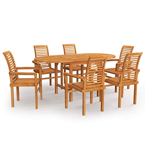 vidaXL Madera Maciza de Teca Conjunto de Comedor de Jardín 7 Piezas Muebles Cocina Hogar Terraza Exterior Mesa Silla Asiento Suave con Respaldo