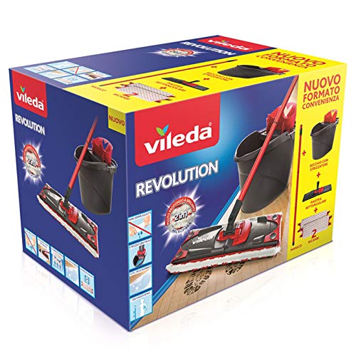 Vileda - Sistema de limpieza para todo tipo de suelos, con cubo, escurridor y soporte, incluye un paño de microfibra - Color negro/rojo