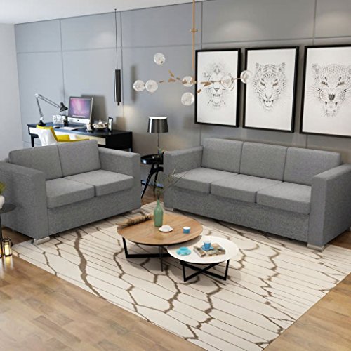 Vislone Sofás Salon Conjunto de Sofás 2 uds Incluye 1 Sofá de 2 Plazas y 1 Sofá de 3 Plazas con Estructura de Madera Patas Cromadas Tapicería de Tela Gris Claro Vislone Sofás Salon Conjunto de Sofás 2 uds Incluye 1 Sofá de 2 Plazas y 1 Sofá de 3 Plazas con Estructura de Madera Patas Cromadas Tapicería de Tela Gris Claro