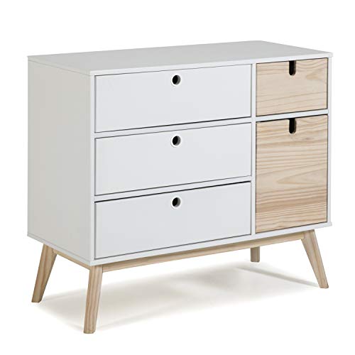 VS Venta-stock Cómoda de Noche Kira 1 Puerta y 4 cajones, Color Blanco, DM Lacado y Madera de Pino Macizo, 90 cm (Largo) 40 cm (Profundo) 80 cm (Alto) VS Venta-stock Cómoda de Noche Kira 1 Puerta y 4 cajones, Color Blanco, DM Lacado y Madera de Pino Macizo, 90 cm (Largo) 40 cm (Profundo) 80 cm (Alto)