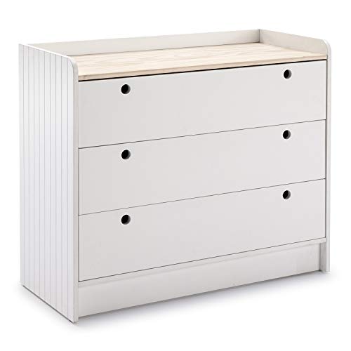 VS Venta-stock Cómoda de Noche Marla 3 cajones, Color Blanco, DM Lacado y Madera Natural, 90 cm (Largo) 40 cm (Profundo) 78 cm (Alto) VS Venta-stock Cómoda de Noche Marla 3 cajones, Color Blanco, DM Lacado y Madera Natural, 90 cm (Largo) 40 cm (Profundo) 78 cm (Alto)