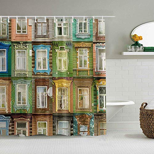 Wdoci Cortina de Ducha Decorativa,Acción de Gracias,Navidad Edificio Antiguo de Museo de Ventana de Madera Colorida,Juego de decoración de baño de Tela para Cortinas de baño con Ganchos (180x180cm) Wdoci Cortina de Ducha Decorativa,Acción de Gracias,Navidad Edificio Antiguo de Museo de Ventana de Madera Colorida,Juego de decoración de baño de Tela para Cortinas de baño con Ganchos (180x180cm)