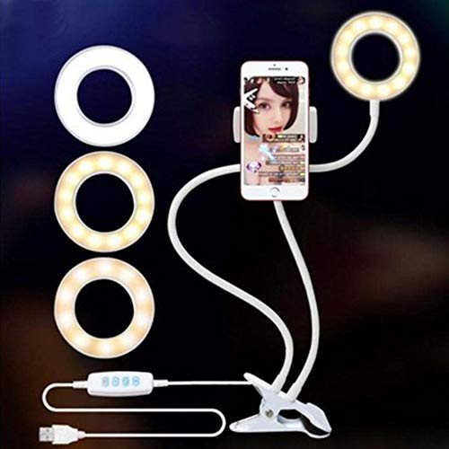 Webcam Ring Stand for Live Stream, Selfie Ring Light with Webcam Mount & Flexible Arms 3 Light Modes 11Level Brightness for Live Stream Makeup and Youtube Video Webcam Ring Light with iPhone/Android