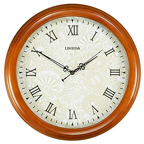 WLGQ Reloj de Pared de Madera Maciza de Estilo Europeo, Reloj de decoración de Pared, Adecuado para un Reloj de Pared silencioso Creativo en la Sala de Estar (castaño, 14 Pulgadas)