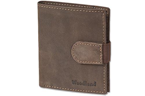 Woodland - billetera Super-compacto con XXL tarjeteros para 18 tarjetas de cuero de búfalo natural en Marrón oscuro/Taupe
