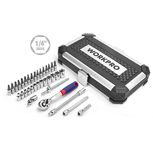 WORKPRO Juego de carracas Cr-V de 35 piezas, vasos y puntas de destornilladores para Llaves Carraca con llave de liberación rápida de 1/4 de pulgada WORKPRO Juego de carracas Cr-V de 35 piezas, vasos y puntas de destornilladores para Llaves Carraca con llave de liberación rápida de 1/4 de pulgada