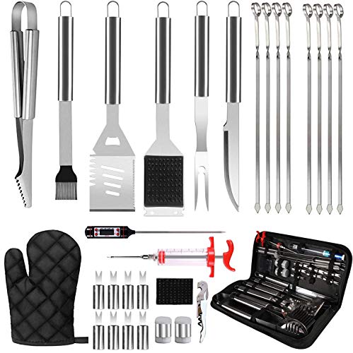 Xisunred - Juego de herramientas para barbacoa, 30 piezas, accesorios de barbacoa de acero inoxidable con bolsa, termómetro, dispositivo de barbacoa completo para camping, fiesta en el jardín. Xisunred - Juego de herramientas para barbacoa, 30 piezas, accesorios de barbacoa de acero inoxidable con bolsa, termómetro, dispositivo de barbacoa completo para camping, fiesta en el jardín.