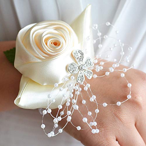 XKMY Pulsera de boda para boda, diseño de flores de seda rosa con cinta de novia, ramillete de novia, decoración de mano, pulsera de dama de honor, banda de cortina de clip (color: 7)