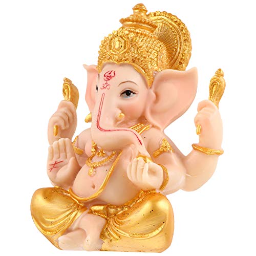 YARNOW Ganesha Elefante Dios Estatua Indian Ganesha Mesa Escritorio Modelo en Miniatura Arti Dios de la riqueza Fortuna Escultura Buda Figurine Decoración de la Mesa 10.5x14 cm
