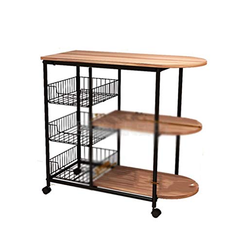 YISUNF Microondas de almacenamiento en rack rack móvil cocina comedor coche multi capa estante de hierro forjado estante restaurante cesta de frutas zapatero (Color: marrón, tamaño: 80 cm * 33 cm * 80