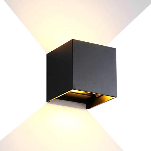 YJHome 12W Lámpara de pared negro, Aluminio Impermeable IP65 Aplique LED para interiores y exteriores 85V-265V 3000K Blanco Cálido Angulo de Haz Ajustable [Clase de eficiencia energética A+]