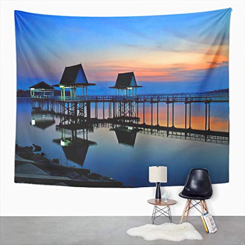 Y·JIANG Tapiz paisajístico, atardecer en Bueng See Fai Phichit Tailandia Home Dormitorio, tapiz grande decorativo, manta ancha para colgar en la pared para sala de estar, dormitorio, 80 x 60 pulgadas