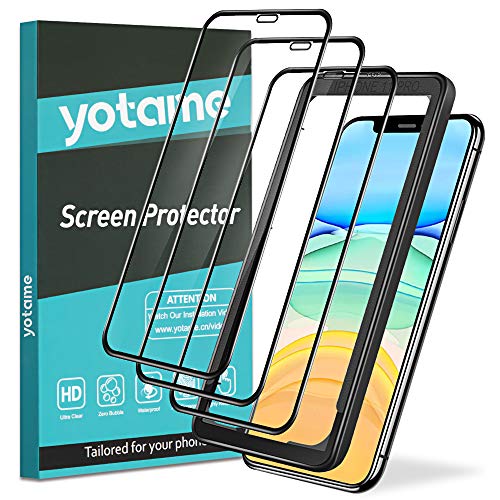 yotame [3 Piezas] Cobertura Completa Protector de Pantalla para iPhone 11 Pro, [con Guía Marco] Cristal Templado iPhone X/XS [9H Dureza] [Sin Burbujas] HD Vidrio Templado para iPhone 11 Pro/X/XS 5.8"