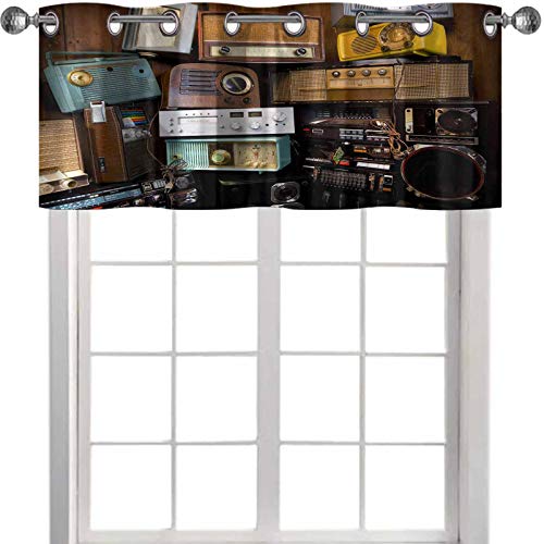 YUAZHOQI Cenefa de cortina con diseño de radio vintage, 137 x 45 cm, para cocina, salón comedor