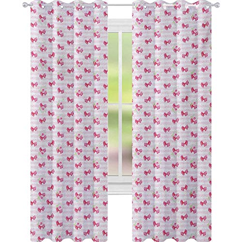 YUAZHOQI Cortina de ventana de boda cortina de lazo rosa sobre líneas de colores pastel fondo San Valentín amor 132 cm x 241 cm cortinas para puertas francesas rosa blanco pálido rosa