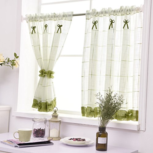 Yujiao Mao - 1 visillo de hilo de lino, cortina para ventana de estilo rural, para cocina, con pliegues