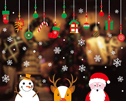 Yuson Girl Copos de Nieve Papá Noel Reno Santa Claus Pegatinas de Ventana Navidad Reutilizable Murales Decorativos Pared Invierno Decoracion Ventana Puerta Navidad Exterior Tienda Casa