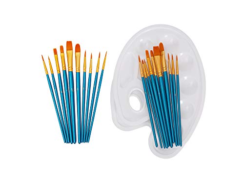 YXQSED Set de Cepillo de Pintura de 20 Piezas con 2 Piezas Paleta de la Bandeja de Pintura Fine Good Ronda Punta de Pincel Pelo Nylon para Niños Principiantes de Los Estudiantes (Conjunto azul)