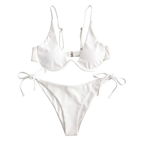 ZAFUL Bikini de dos piezas para mujer, diseño de leopardo, cruzado, push up, acolchado, traje de baño Blanco-3 M