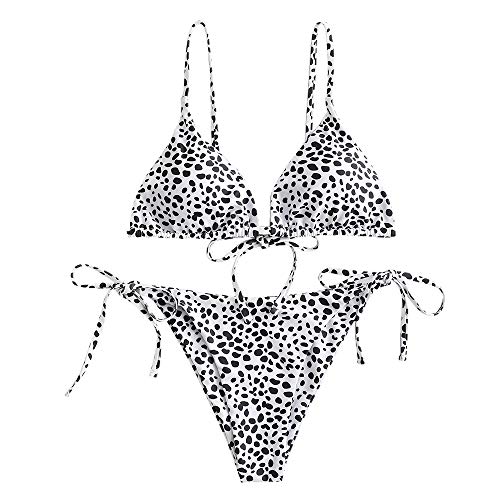 ZAFUL Conjunto de bikini para mujer con tirantes, diseño de leopardo Negro M