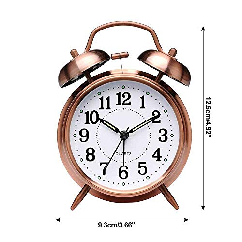 ZANGAO Alarma Creativa Retro Reloj Despertador Gemelo de Bell con Dial estereoscópica de luz de Fondo Despertador de la Alarma del Reloj Loud Regalo (Color : Antique Brass)