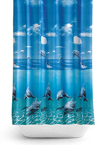 Zethome - Cortina de ducha (180 x 200 cm), diseño de delfín marino, color azul