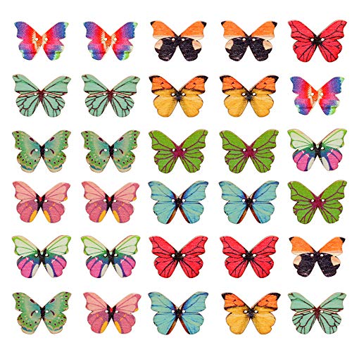 100 botones de mariposa de madera, varios colores vivos botón de mariposa, exquisitos botones de mariposa de 2 agujeros para coser ornamentales para ropa de bricolaje, tocado