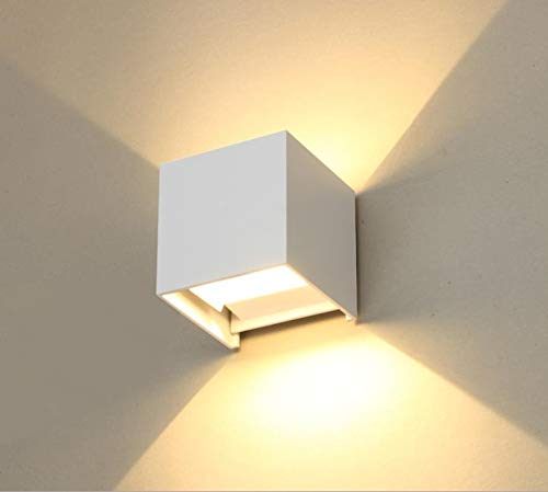 2 apliques de pared interior moderno exterior LED 6 W blanco lámpara de pared LED 4000 K blanco natural IP65 impermeable cuadrado aluminio lámpara pared abajo ajustable diseño fácil de instalar