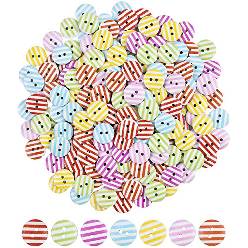 200Pcs Multicolor Botón Redondo, 15mm Botones de Niño, Botones de Madera, Colores Mezclados Botones con 2 Agujeros para manualidades de DIY Coser Artesanía Decoraciones Hechas a Mano de Bricolaje
