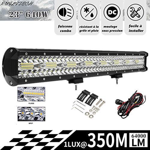 23" 640W DC 12v 24v Tres Filas Barra de Luz Led Combo de Haz Trabajo Para Tractor Off Road 4WD 4x4 Camión SUV ATV (Contiene Equipo de Cableado)