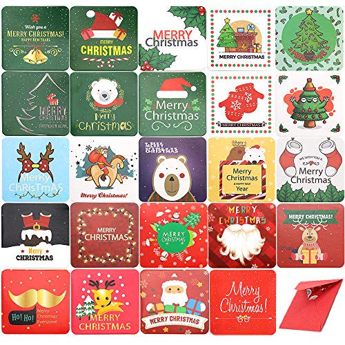 24 tarjetas de Navidad – Tarjetas de felicitación de Navidad con sobres, tarjetas de felicitación en blanco y tarjetas de Año Nuevo, 24 diseños