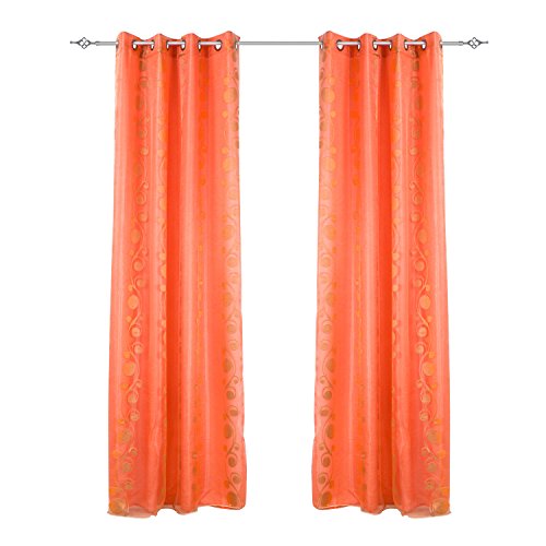 2x Visillos Confeccionados Cortinas Doble (Gasa + Forro Cosido) con Ollados Mates, Bordado Jacquard Decorativo para Ventanas de Salón Habitación Dormitorio de Hogar, 140x260cm, Naranja