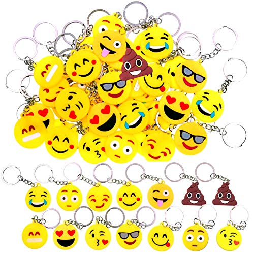 34 Pieza Mini Emoji Llavero,Emoji Encantadora Emoticon Llavero,Llavero Emoji de Cara Redonda para Fiestas de Niños, Suministros, Decoraciones de Bolsas