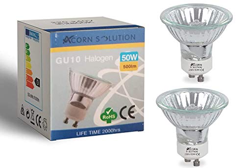 AcornSolution - 2 bombillas halógenas reflectoras GU10, 50 W, 230 V, luz blanca cálida, intensidad regulable 35°, 50 W, clase energética D]