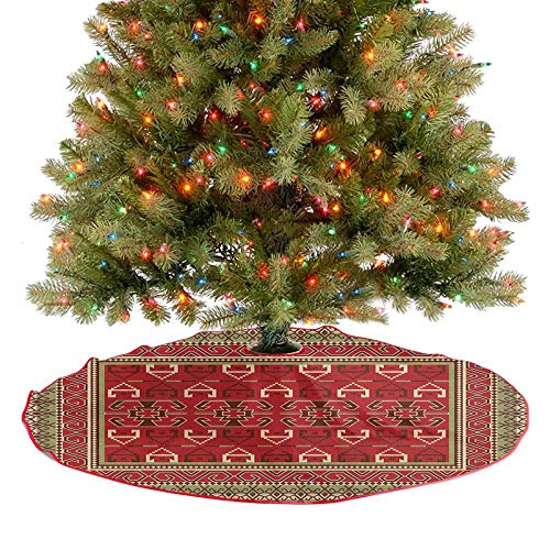 Adornos rectangulares para falda de árbol de Navidad, marcos y formas abstractas con orígenes otomanos, adornos para decoración de Navidad, decoración festiva, rubí, pistacho, verde, marrón, 91,4 cm