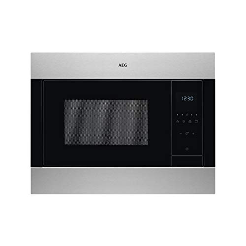 AEG MSB2548C-M Microondas Integrable con Grill de 1100 W, Display LED táctil, Luz interior, Apertura electrónica, Programa descongelar, Convección, Marco Semi-Integrado, 900 W, Negro/ Inox, 23 L