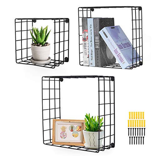 AGSIVO 3pcs Estantería de Pared de Forma Cuadrado, Estantes Flotantes de Malla de Metal, para Almacenamiento y Decoración en Sala de Estar, Dormitorio Negro AGSIVO 3pcs Estantería de Pared de Forma Cuadrado, Estantes Flotantes de Malla de Metal, para Almacenamiento y Decoración en Sala de Estar, Dormitorio Negro