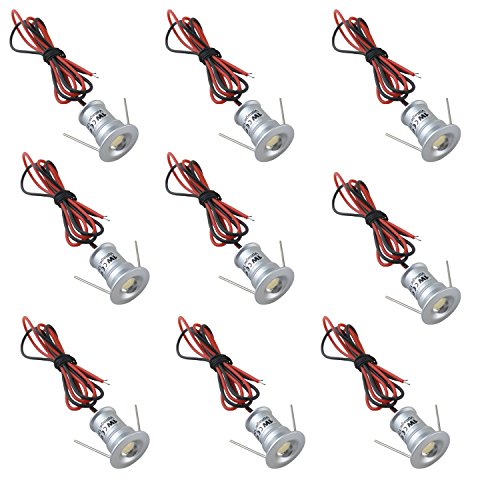 AIBOO Luces LED de 12 V para debajo del gabinete, 9 paquetes de mini Downlights empotrables con cable y conectores para alacena, estantería, escalera, iluminación (blanco cálido)