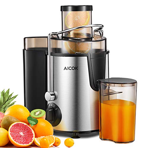 Aicok Licuadoras Para Verduras y Frutas Acero Inoxidable, 3 Velocidades Licuadora Prensado Frio Extractor de Zumos Boca Ancha de 65MM, Extractor de Jugos Libre de BPA, con Base Antideslizante