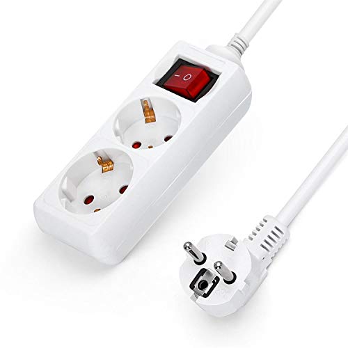 Aigostar Regleta alargador de 2 enchufes con cable de 3 metros e interruptor. Color Blanco Aigostar Regleta alargador de 2 enchufes con cable de 3 metros e interruptor. Color Blanco