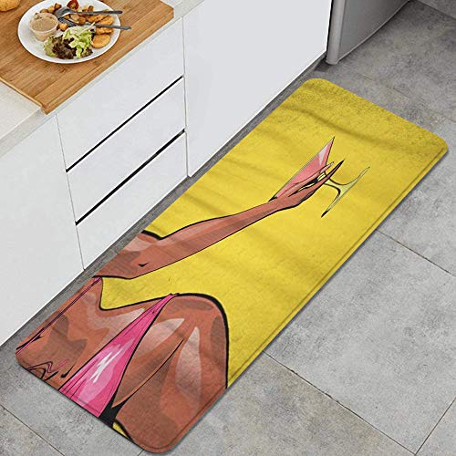 ALLMILL Alfombra de Cocina, Fiesta en la Piscina de Bikini de Playa de Verano con Parte Inferior de Mujer Sexy Bastante Joven y erótica,tapete Decorativo para Piso de Cocina con Respaldo