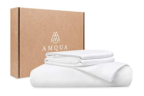 Amqua Ropa de cama de satén Mako 200 x 200 cm + 80 x 80 cm (2 fundas de almohada), 100% algodón orgánico certificado, color blanco