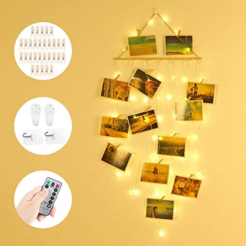 Anpro Luces LED Foto Clip de Cadena,Luz Cadena Foto de Estilo Bohemio,Luces Decorativas Habitacion, 58 Leds con Gancho y Control Remoto, Luz para Navidad,Fiesta,Cumpleaños