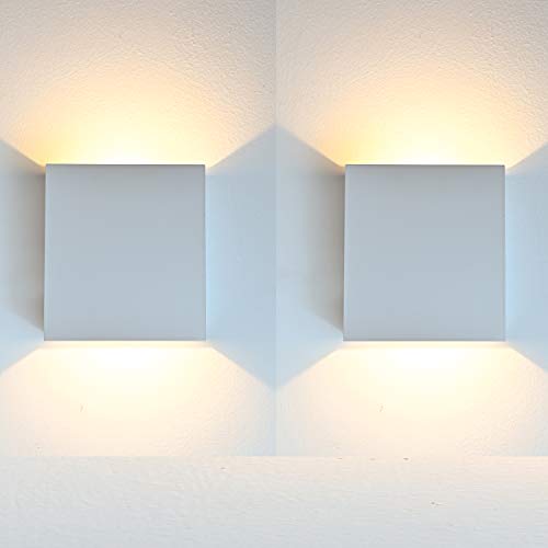 Aplique Pared Interior LED, 2 Pcs Aluminio Lámpara de pared Moderna 7W Blanco Cálido perfecto para La Sala De Estar Dormitorio Baño Cocina Comedor (Blanco)